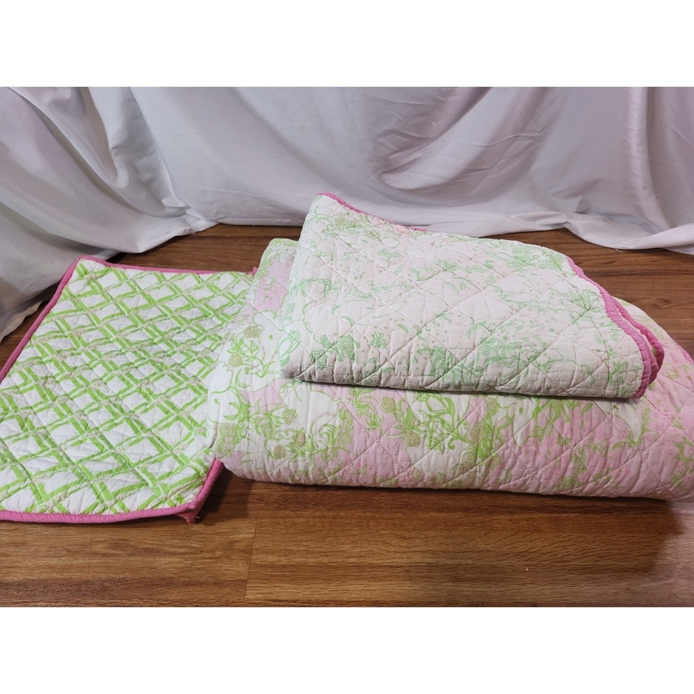 Lilly Pulitzer X Garnet Hill Queen Pink Green Elephant 5 Pieces